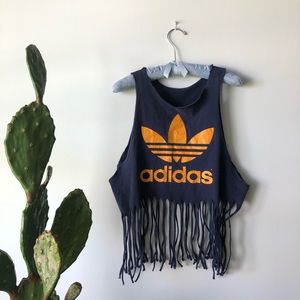 Adidas Navy and Yellow Crop Top with Fringe